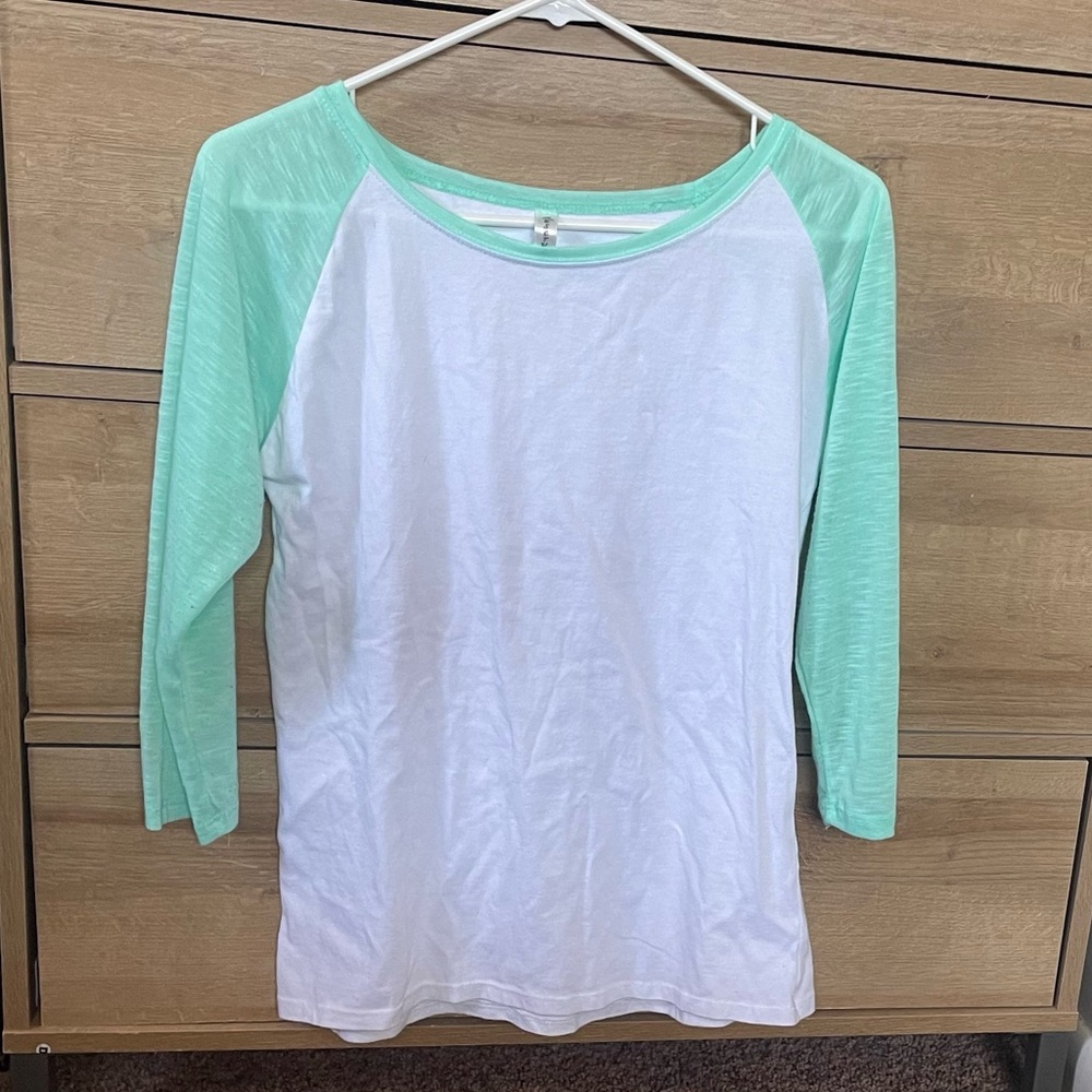 Mint baseball tee.